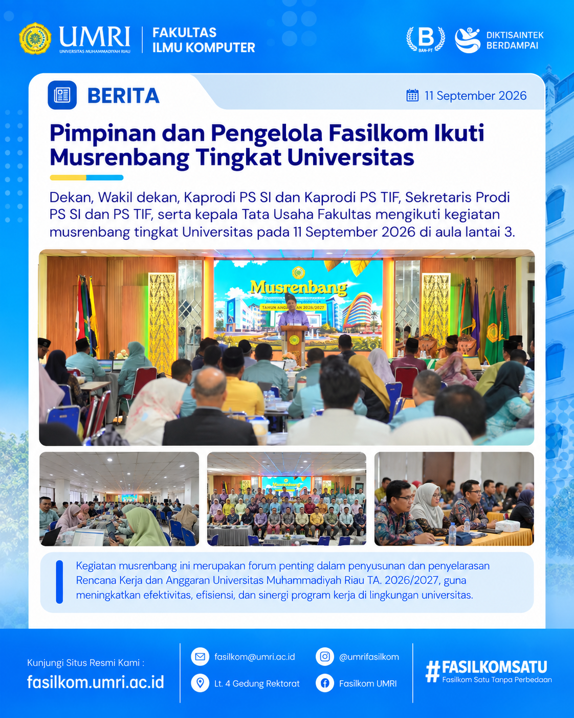 Pimpinan dan Pengelola Fasilkom Ikuti Musrenbang Tingkat Universitas